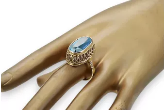 14 Karat Gelbgold Aquamarin Ring Vintage Handwerk vrc129y